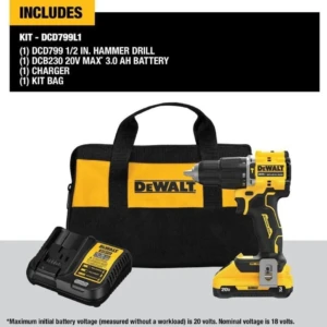 Taladro Rotomartillo Inalámbrico DeWalt DCD799L1 20V MAX XR Brushless + Batería 3Ah y Bolsa