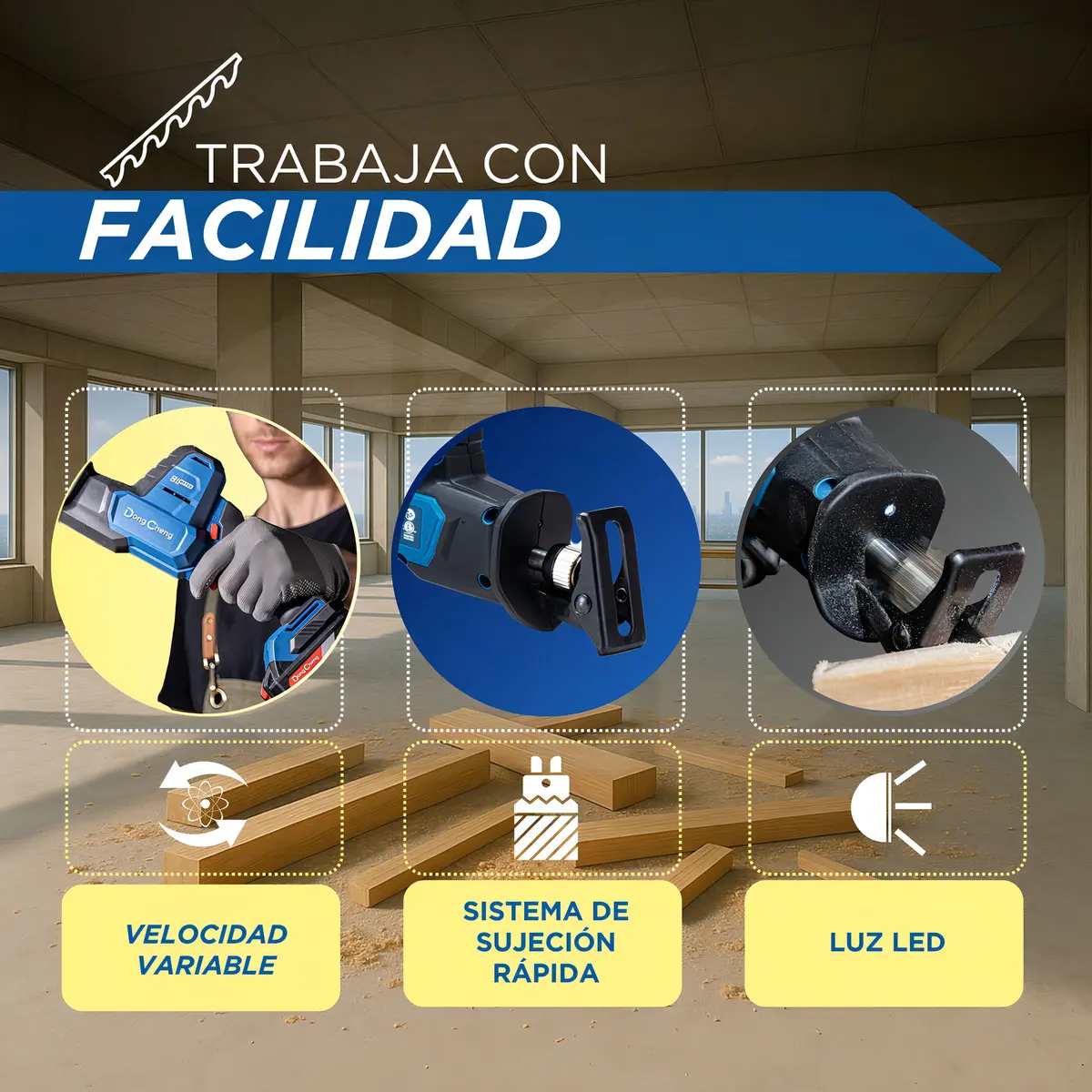 Sierra Sable Inalámbrica DongCheng 20V Brushless DCJF22DM con Batería 4Ah - Imagen 2