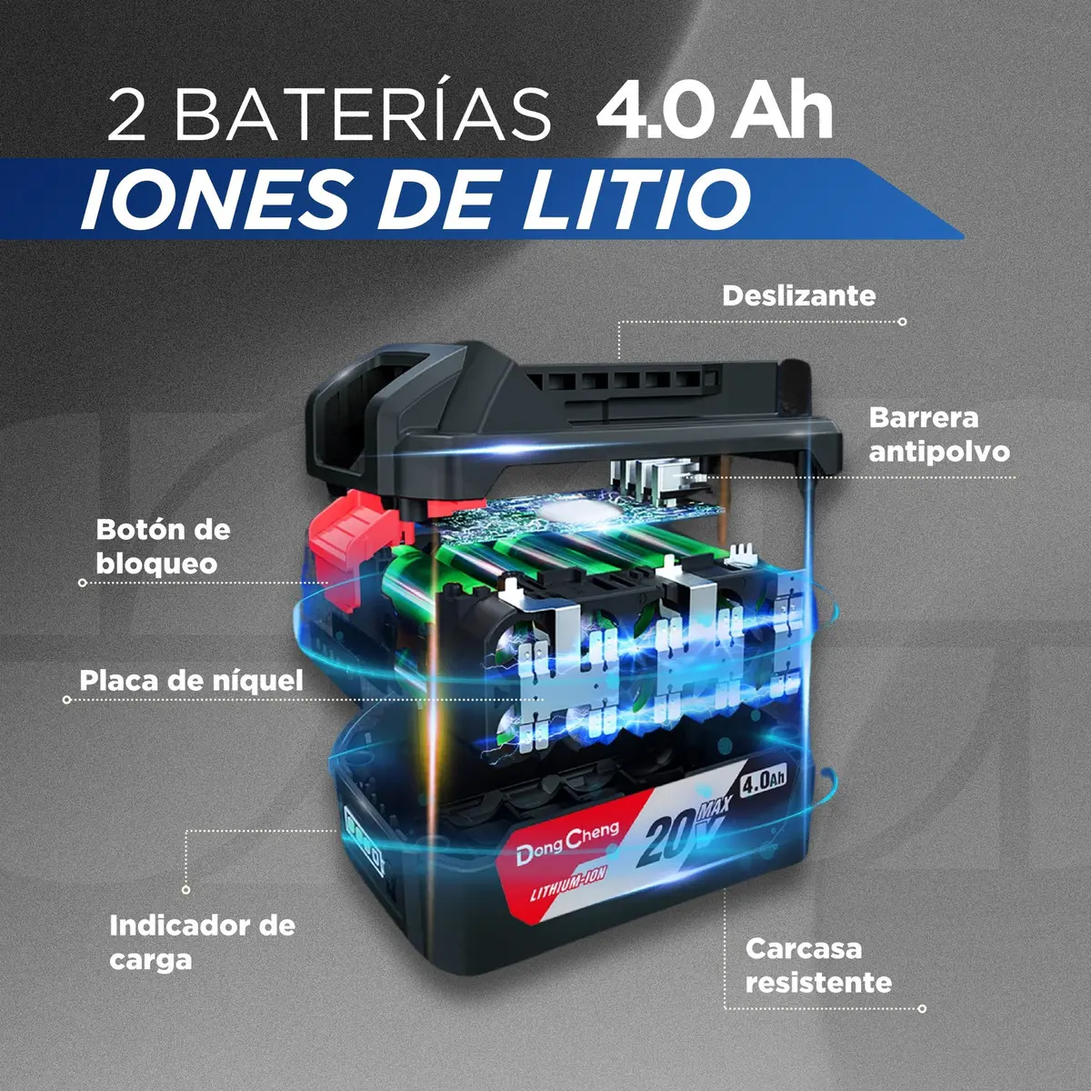 Esmeriladora Inalámbrica DongCheng 20V 4-1/2 Brushless DCSM03-115EM, 2 Baterías - Imagen 7